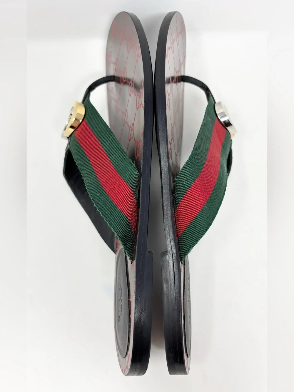 Gucci Kika Web Thong Sandals Nero GG Logo Size 41 US 11